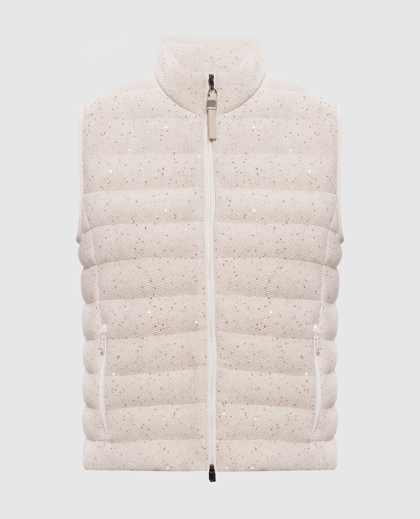 Бежевый пуховый жилет с пайетками, Верхняя одежда
Бежевый пуховый жилет с пайетками, Верхняя одежда
