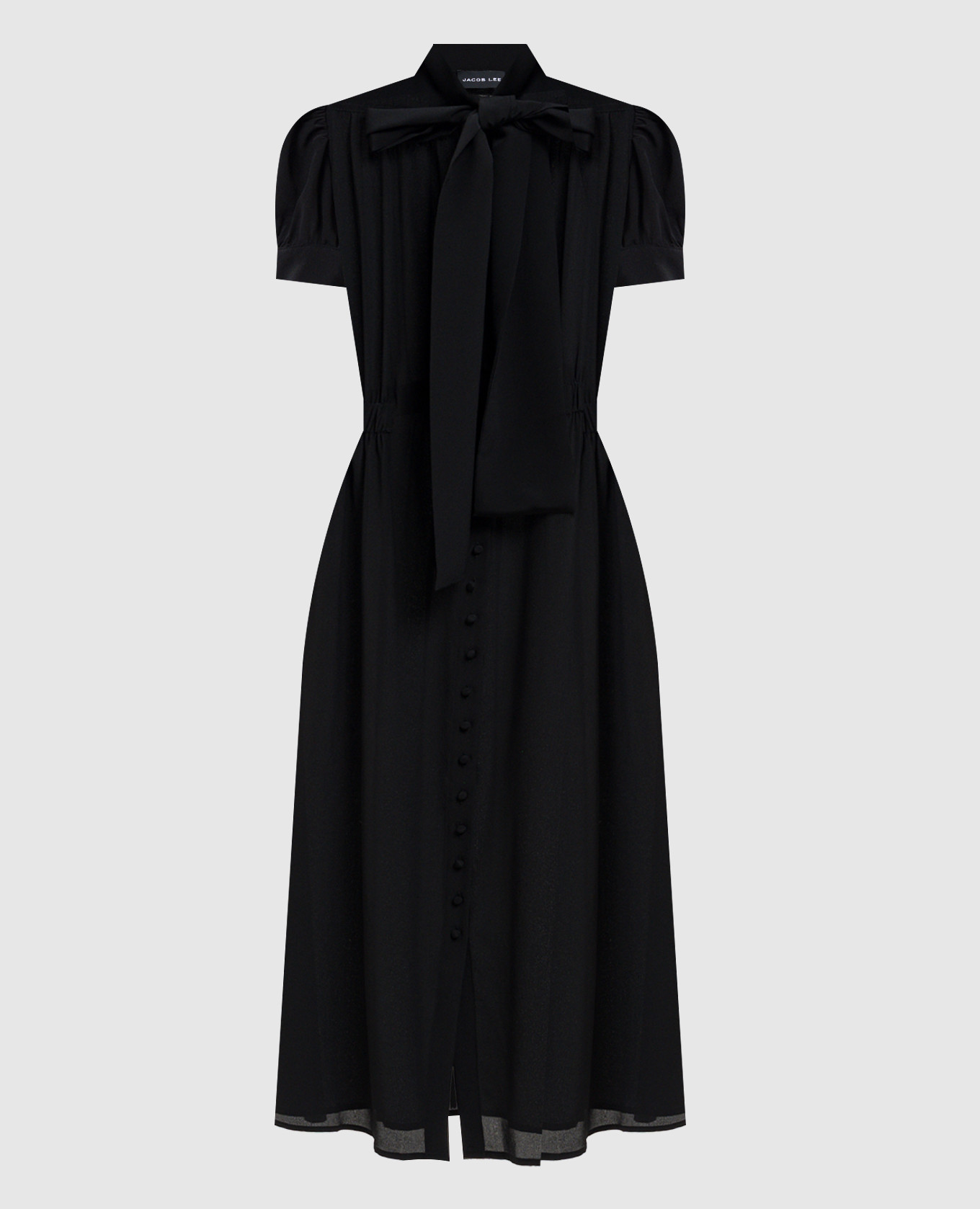 Черное платье из шелка с воротником-аскотом, Черный, Повседневные платья
Черное платье из шелка с воротником-аскотом, Черный, Повседневные платья