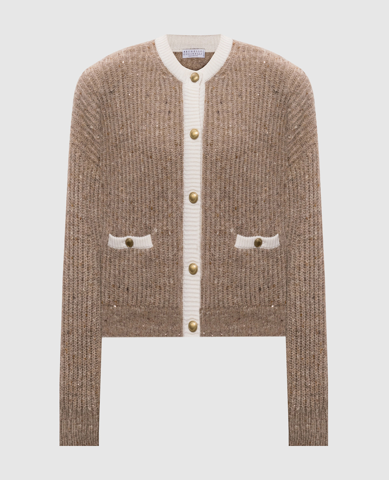 Бежевый кардиган с шерстью и кашемиром с пайетками, Коричневый, Кардиганы
Бежевый кардиган с шерстью и кашемиром с пайетками, Коричневый, Кардиганы