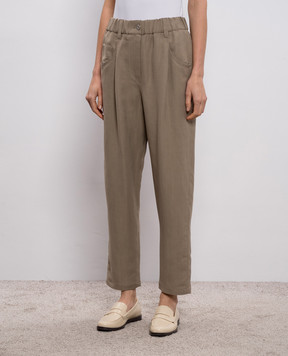Brunello Cucinelli Коричневі штани з льоном MH126P9148
