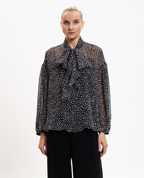 Max Mara Чорна блуза MSTETERE із шовку в горох MSTETERE