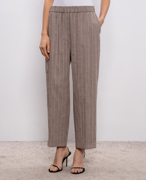 Peserico Бежевые брюки с леном в полоску A0403600676