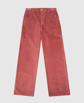 Brunello Cucinelli Детские бордовые вельветовые брюки с цепочкой мониль BB092P650B