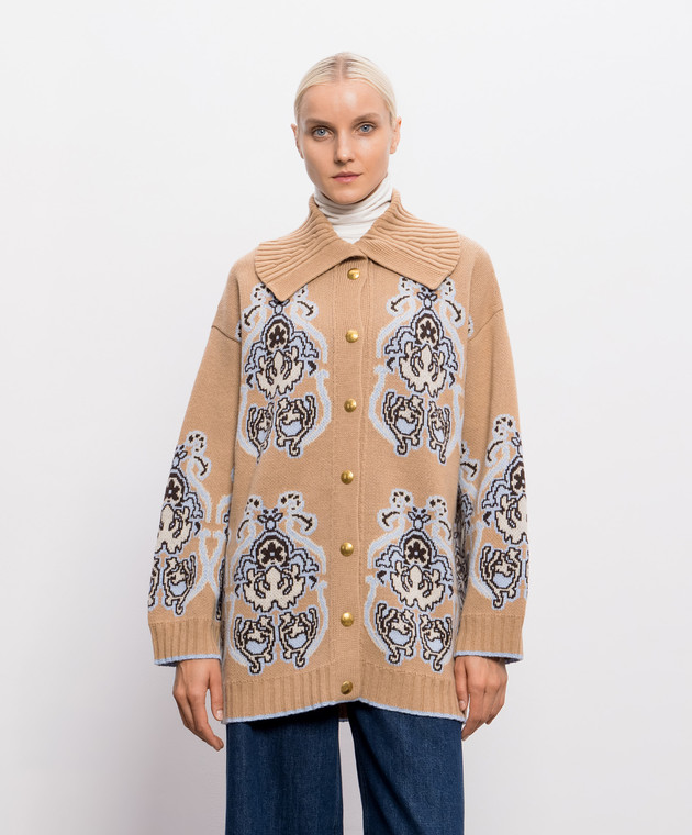 Twinset Коричневий кардиган з вовною у візерунок 262TP3484 зображення 3