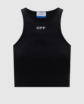 Off-White Чорний топ в рубчик з вишивкою логотипа OFF 2AD086C99JER002
