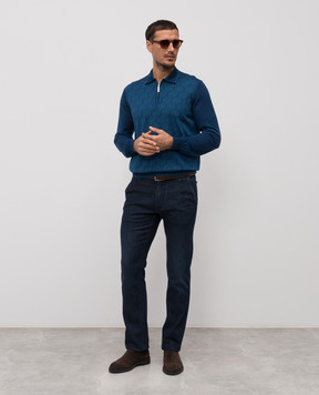 Stefano Ricci Синє поло з кашеміру і шовку у візерунок K808100P30F25477