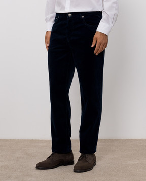 Brunello Cucinelli Синие вельветовые брюки с вышивкой эмблемы M280NF1012