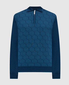 Stefano Ricci Синє поло з кашеміру і шовку у візерунок K808100P30F25477