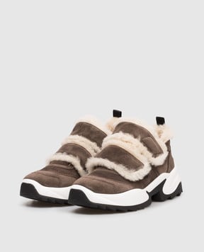 Sergio Rossi Коричневі замшеві кросівки Extreme на хутрі B13810MFI666