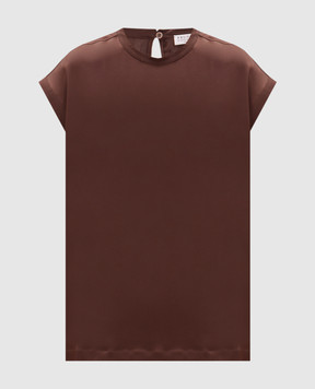 Brunello Cucinelli Коричневый топ из шелка с цепочкой мониль MPC59EH500