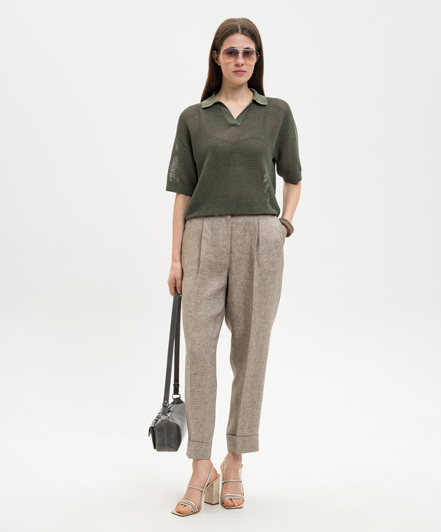 Peserico Коричневые брюки из льна с отворотами P04316V02598 изображение 2