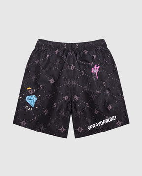 Sprayground Дитячі чорні шорти для плавання з брендовим принтом SPY1478BLK