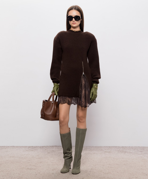 Giuseppe Di Morabito Milano Коричневое платье из шерсти с кружевом 07PFKND41116759 изображение 2