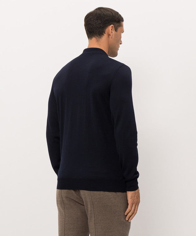 Bertolo Cashmere Синее поло с шерстью и шелком в тканом узоре 902626002566 изображение 4