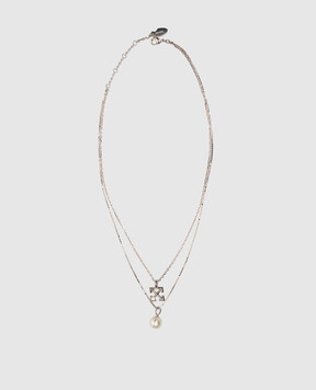 Off-White Сріблястий подвійний ланцюжок з емблемою OMOB166S26MET001