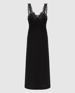 Saint Laurent Черное платье миди из шелка с кружевом 856030Y7G27