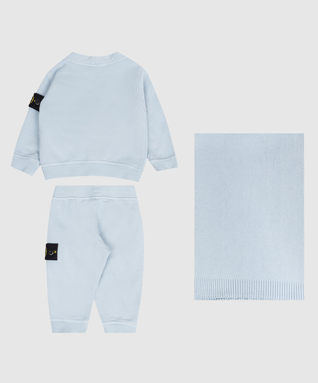 Stone Island Детский голубой комплект из кардигана, брюк и одеяла L1S16M200001S0917 изображение 2