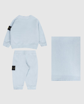 Stone Island Дитячий блакитний комплект з кардигана, штанів та ковдри L1S16M200001S0917