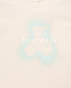 Palm Angels Дитяча футболка кольору айворі з принтом Spray Bear PBXB001S26JER001