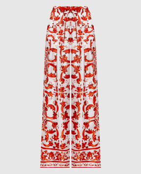 Dolce&Gabbana Белые брюки из шелка в брендовый принт FTDBNTGDDRE