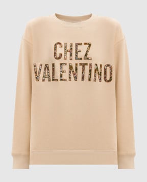Valentino Бежевий світшот з нашивкою Chez Valentino 8B3MF25FA4T