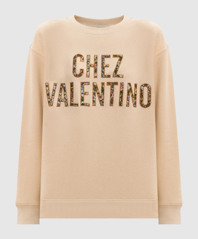Бежевый свитшот с нашивкой Chez Valentino