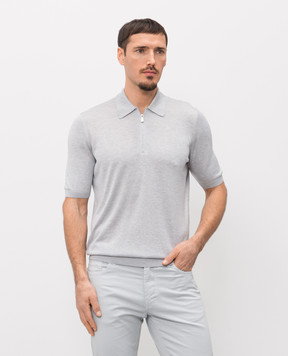 Enrico Mandelli Серое поло из шелка с нашивкой логотипа 3K065A5674