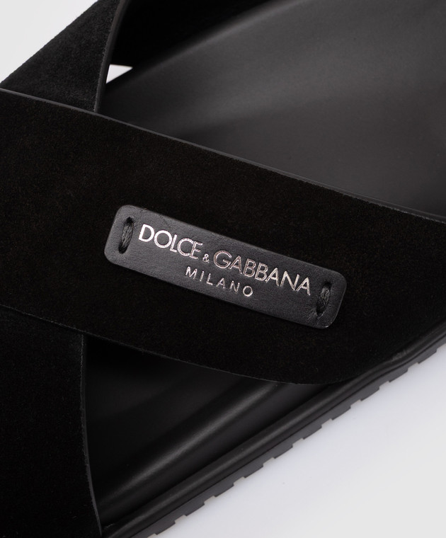 Dolce&Gabbana Чорні замшеві шльопанці з нашивкою логотипа A80534A9R00 зображення 5