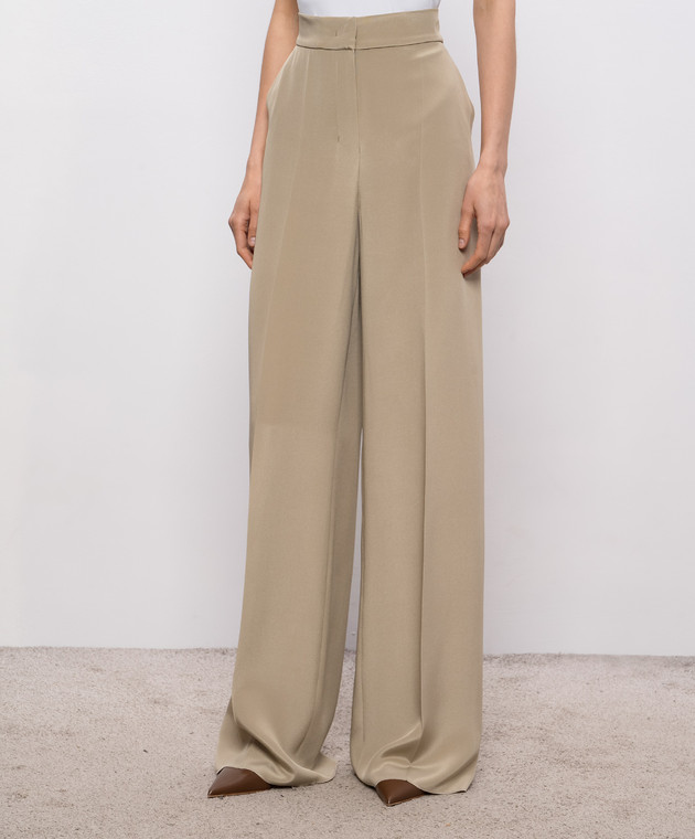 Max Mara Брюки цвета хаки PALANCA из шелка MXEPALANCA изображение 3