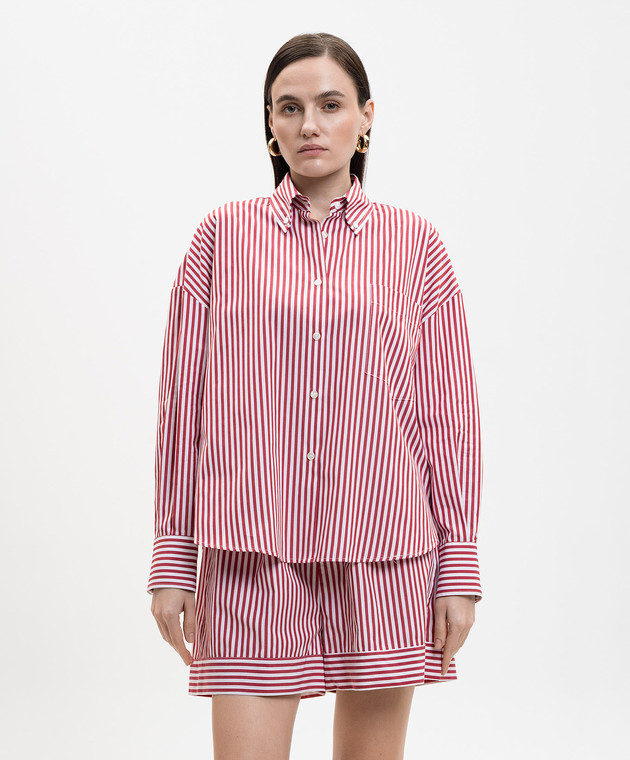 Solotre Бордовая рубашка в полоску M1AB0042 изображение 3