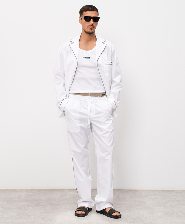 Dolce&Gabbana Білі штани в тканий візерунок в піжамному стилі GVRMATFU5YX зображення 2