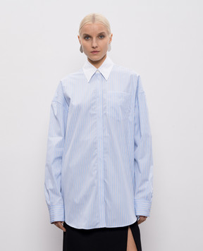 Thierry Mugler Голубая рубашка в полоску 26P1TO08452030