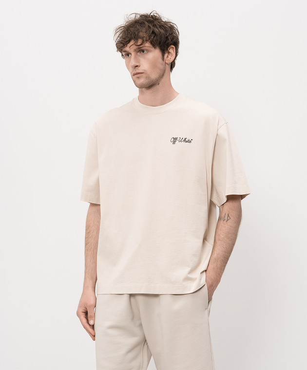 Off-White Бежевая футболка с принтом логотипа 44MAA120S26J01D изображение 3