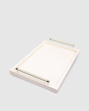 Giobagnara Бежевый большой лакированный поднос с кожей VGLPIVORYCHROMERV109RV109