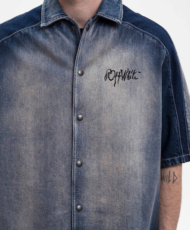 Off-White Синя джинсова сорочка з ефектом потертості 44MYD05US26D001 зображення 5