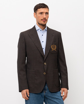 Dolce&Gabbana Коричневий блейзер з вовни з вишивкою монограми логотипа G2TF4ZHU2BO