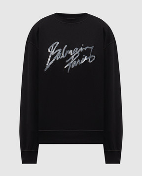 Balmain Чорний світшот з принтом логотипа GH1JQ130BD41