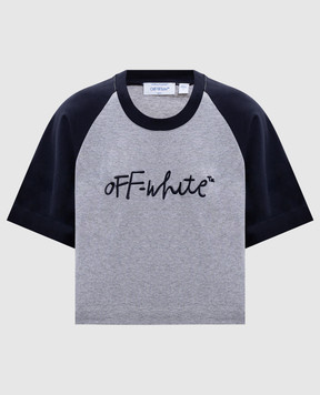 Off-White Сіра меланжева футболка з вишивкою логотипа 2AA13IS26JER001