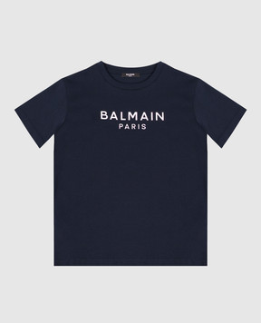 Balmain Детская синяя футболка с фактурным логотипом BZ8L11Z36721214