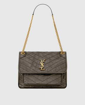 Saint Laurent Кожаная глянцевая сумка-мессенджер NIKI цвета хаки 6331840EN07