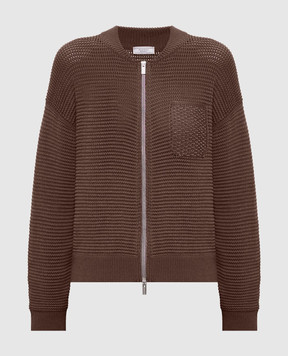 Peserico Коричневий кардиган з ланцюжком моніль A99102F079312B