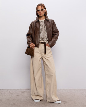 Brunello Cucinelli Коричневая кожаная куртка с цепочкой мониль MPNMO7638P