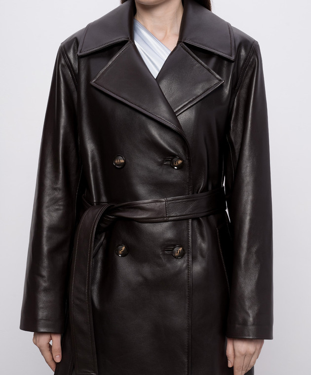 Babe Pay Pls Коричневое двубортное кожаное пальто 2517NATUREL изображение 5