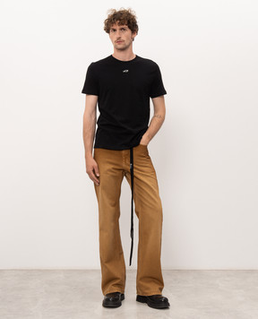 Ann Demeulemeester Черная футболка с контрастной вышивкой B0014216FA206