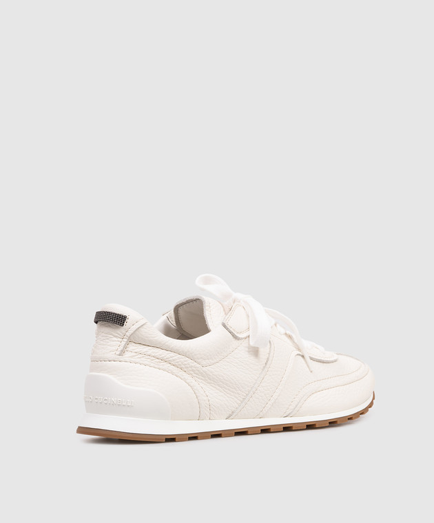 Brunello Cucinelli Кожаные кроссовки цвета айвори с цепочкой мониль MZDKG3235 изображение 3