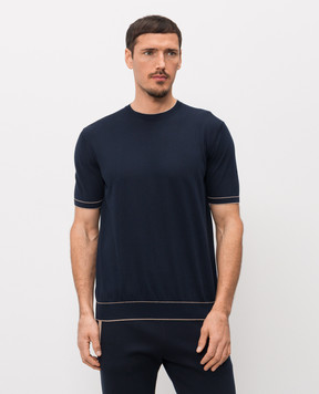 Bertolo Cashmere Синя футболка з контрастним окантуванням 902204002056