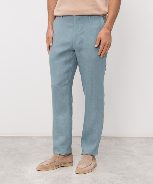 Trussardi Голубые брюки из льна P719M000113NMP313T38 изображение 3