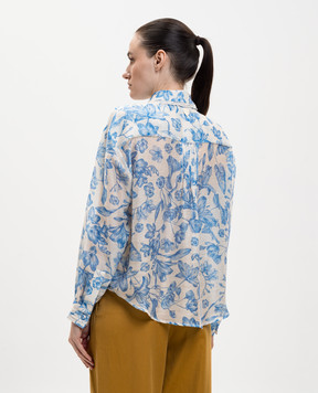 Twinset Біла блуза з льоном в квітковий принт 261LM2SAA