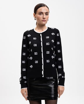 Dolce&Gabbana Чорний кардиган з вовни у візерунок DG FXH33TJBVU3
