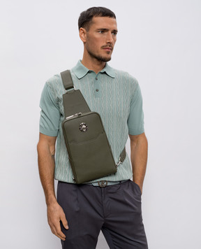 Stefano Ricci Кожаная сумка слинг цвета хаки с эмблемой и логотипом ND219GPVD